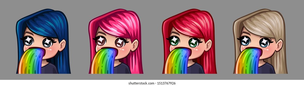 Emotion icons happy girl with rainbow for social networks and stickers. Vector illustration