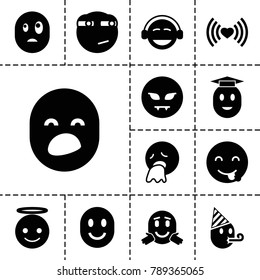 Emotion icons. set of 13 editable filled emotion icons such as emoji angel, emot showing tongue, devil emot, emoji