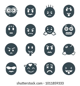 Emotion icons. set of 16 editable filled emotion icons such as angry emot, emot in love, nerd emoji