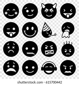 Emotion icons set. set of 16 emotion filled icons such as smiling emot, blush, wink emot, emoji showing tongue, emoji