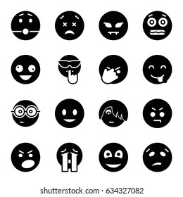 Emotion icons set. set of 16 emotion filled icons such as smiling emot, crazy emot, nerd emoji, crying emoji, shocked emoji