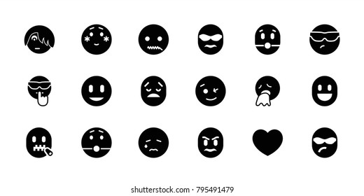 Emotion icons. set of 18 editable filled emotion icons: wink emot, crying emot, shy emoji, smile