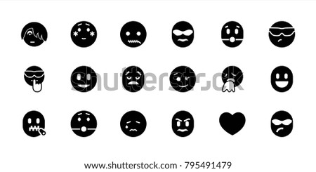 Emotion icons. set of 18 editable filled emotion icons: wink emot, crying emot, shy emoji, smile