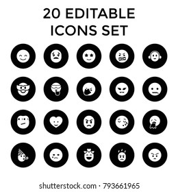 Emotion icons. set of 20 editable filled emotion icons such as smiling emot, crying emot, happe emoji with star eyes. best quality emotion elements in trendy style.
