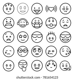 Emotion icons. set of 25 editable outline emotion icons such as heart, smiling emot, emot in sun glasses, shy emoji, nerd emoji