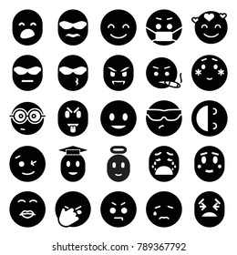 Emotion icons. set of 25 editable filled emotion icons such as smiling emot, wink emot, shy emoji