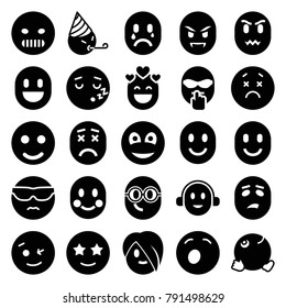Emotion icons. set of 25 editable filled emotion icons such as smile, wink emot, cool emot in sunglasses, happe emoji with star eyes, dancing emoji, smiley