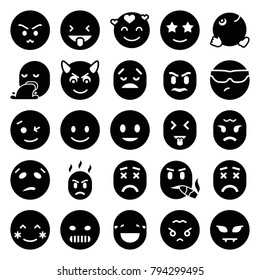 Emotion icons. set of 25 editable filled emotion icons such as smiling emot, blush, wink emot, happe emoji with star eyes