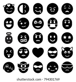 Emotion icons. set of 25 editable filled emotion icons such as blush, wink emot, crying emot, happe emoji with star eyes, smiley, heart, emoji angel