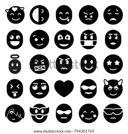 Emotion icons. set of 25 editable filled emotion icons such as blush, wink emot, crying emot, happe emoji with star eyes, smiley, heart, emoji angel