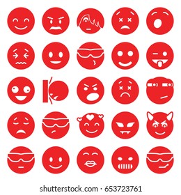 Emotion icons set. set of 25 emotion filled icons such as smiling emot, crazy emot, emoji showing tongue, rolling eyes emoji