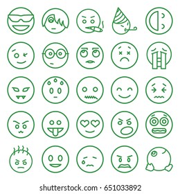 Emotion icons set. set of 25 emotion outline icons such as smiling emot, wink emot, nerd emoji