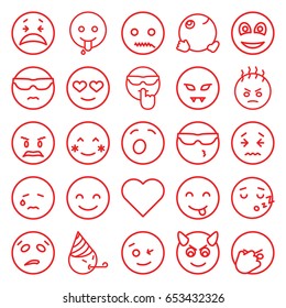 Emotion icons set. set of 25 emotion outline icons such as smiley, blush, wink emot, smiling emot, emoji showing tongue, dancing emoji