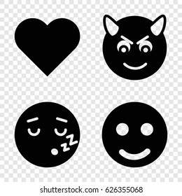 Emotion icons set. set of 4 emotion filled icons such as devil emot, sleeping emot, smile