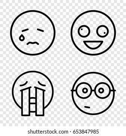 Emotion icons set. set of 4 emotion outline icons such as crazy emot, crying emot, nerd emoji