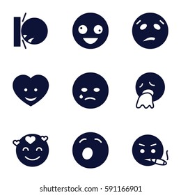 emotion icons set. Set of 9 emotion filled icons such as crazy emot, crying emot