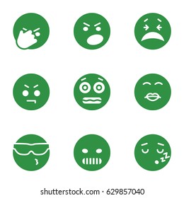 Emotion icons set. set of 9 emotion filled icons such as crying emot, cool emot in sunglasses