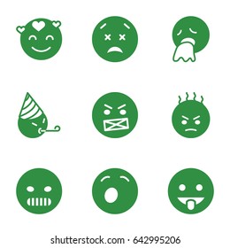 Emotion icons set. set of 9 emotion filled icons such as angry emot