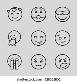 Emotion icons set. set of 9 emotion outline icons such as wink emot, emot in sun glasses