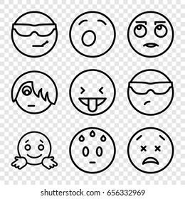 Emotion icons set. set of 9 emotion outline icons such as cool emot in sunglasses
