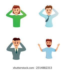 Emotion icons set cartoon vector. People with emotion of confusion. Body language concept