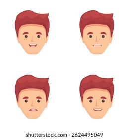 Emotion icons set cartoon vector. Young man with different expression. Cartoon character