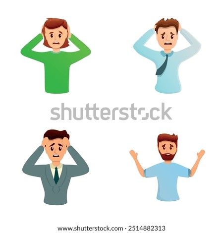 Emotion icons set cartoon vector. People with emotion of confusion. Body language concept
