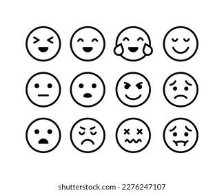 Emotion icons set. Linear icons, black, variety of emotions. Vector.