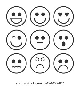 Emotion icons set. Linear icons, black, variety of emotions. Vector.