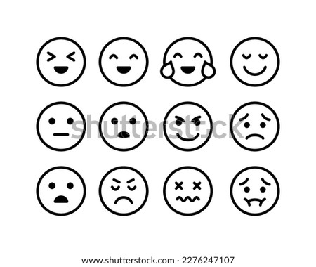 Emotion icons set. Linear icons, black, variety of emotions. Vector.
