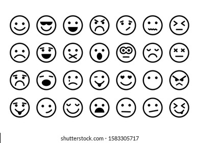 Emotion icons. Set of round lines Emoji symbols. Smile icon. Emoticon or emoji illustration icons