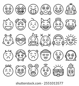 Ícones de emoção. Conjunto de linhas redondas símbolos Emoji. Ícone de sorriso. Ícones de ilustração emoji ou emoticon