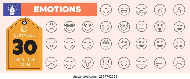 Emotion icons. Set of round lines Emoji symbols. Smile icon. Emotion or emoji illustration icons.