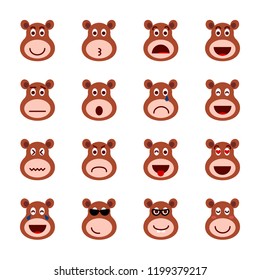 Emotion icons set, smile vector illustration. Different emotions bear character, icon isolated collection for chats and stickers. oncept for cards or banners