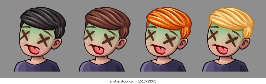 Emotion icons sick boy for social networks and stickers. Vector illustration