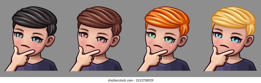 Emotion icons suspicious boy for social networks and stickers. Vector illustration