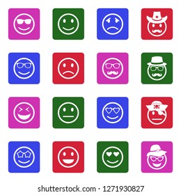 Emotion Icons. White Flat Design In Square. Vector Illustration.