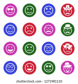 Emotion Icons. White Flat Design In Circle. Vector Illustration.