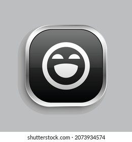 emotion laugh line icon design. Glossy Button style rounded rectangle isolated on gray background. Vector illustration