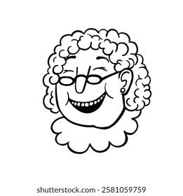 emotion laughs, having fun granny face line vector