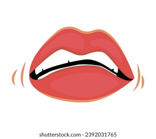 Emotion lips in flat cartoon design. This image skillfully portrays a range of deeply felt emotions through the vivid, colorful style and the strong presence of bright lips. Vector illustration.