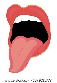 Los labios de emoción en el diseño de dibujos animados planos. Esta magnífica ilustración combina de manera experta el estilo colorido y el encanto de los labios y la lengua brillantes para transmitir una amplia gama de emociones. Ilustración vectorial.