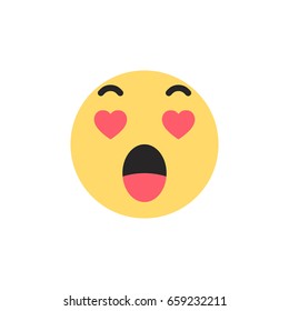 Emotion of love yellow smiley with hearts. Like social icon. Button for expressing social emoji. Flat vector illustration EPS 10