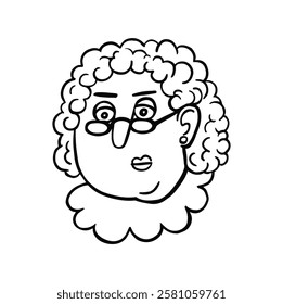 Emotion menacing, angry granny face line vector