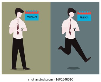 Emotion from Monday to  Friday concept. creative idea design. Flat vector illustration for template, brochure or presentation.
