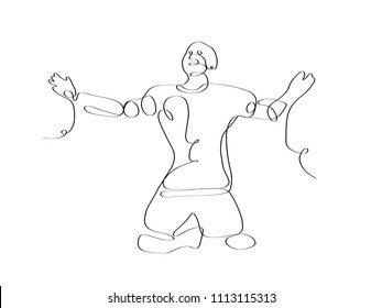Emotion and movement of soccer player. Character design in continuous line isolated on white background.