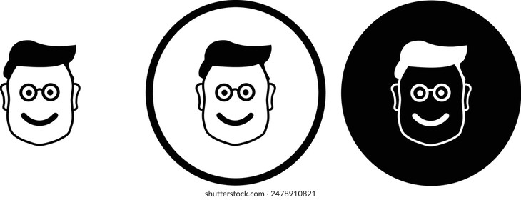 emotion Nerd smile icon black outline for web site design 
and mobile dark mode apps 
Vector illustration on a white background