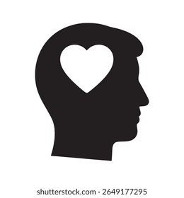 Emotion and passion icon with a human head and a heart inside representing feelings of love empathy and a kind mental state of mind vector solid glyph icon