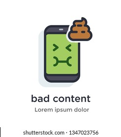 Emotion phone bad, content, turd, nauseous, green, nasty illustration Icon. Landing page site print poster video animation.