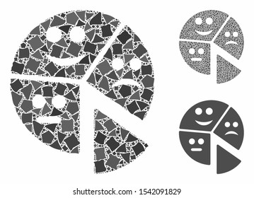 Emotion pie chart composition of inequal pieces in different sizes and color hues, based on emotion pie chart icon. Vector ragged pieces are combined into collage.